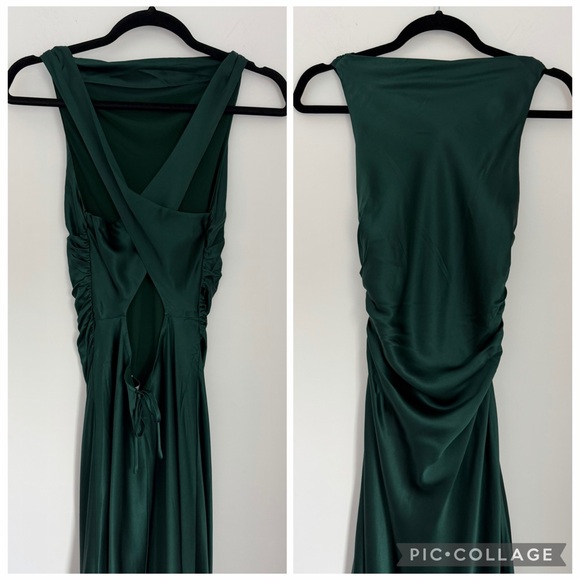 Reformation NWT 2 Anaiis Silk Maxi Dress Open Back Forest Green - Picture 4 of 8
